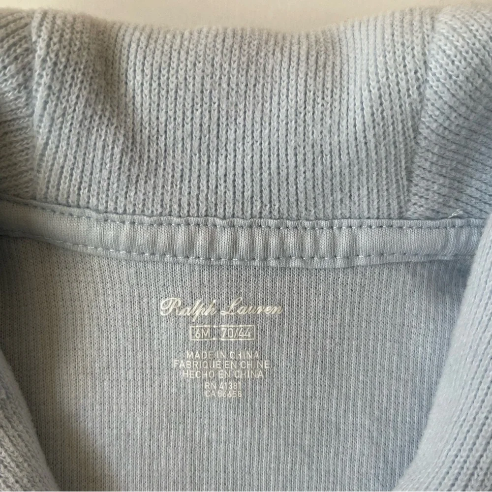 Ralph Lauren Childrenswear Unisex French Rib Shawl Light Blue Coverall - 6M